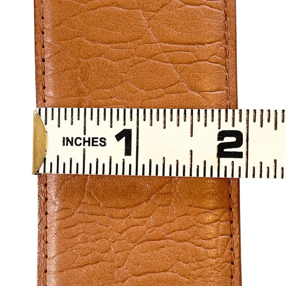 Wide Leather Belt Vintage Brown Croc Embossed Oversized Square Buckle Size S/M